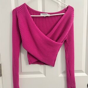 Sweet Rain Pink Ribbed Knit Sweater